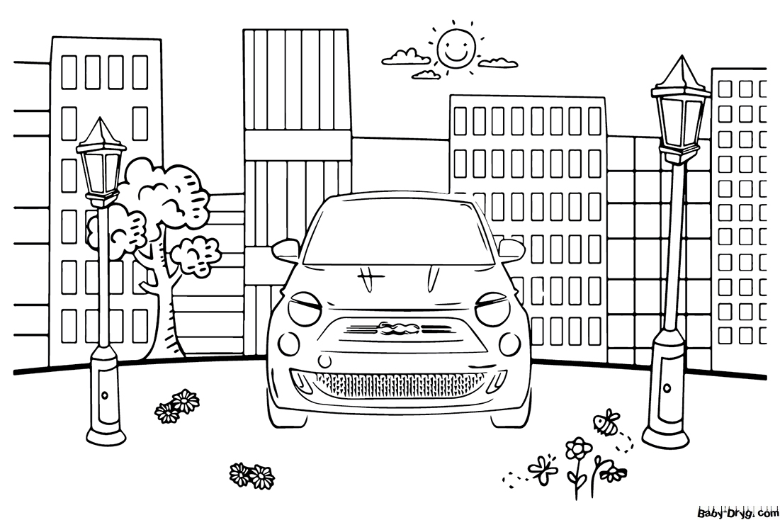 Fiat 500 car Coloring Page | Coloring Fiat