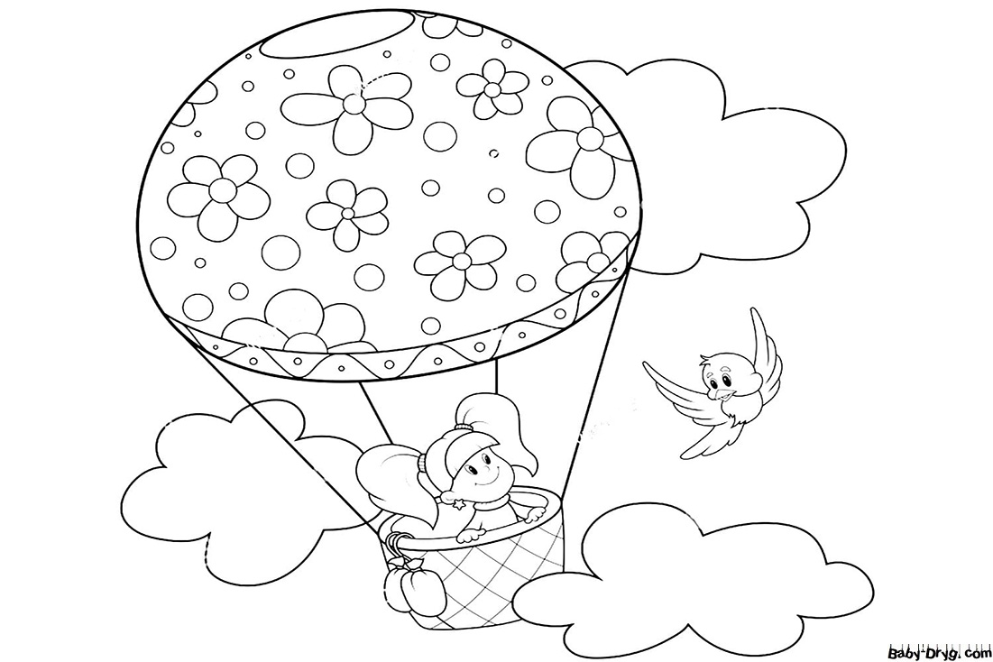 Girl in a hot air balloon Coloring Page | Coloring Hot Air Balloons