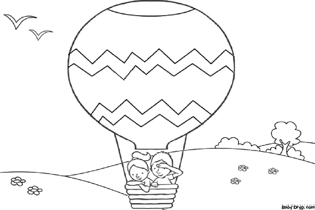 Kids flying in a hot air balloon Coloring Page | Coloring Hot Air Balloons