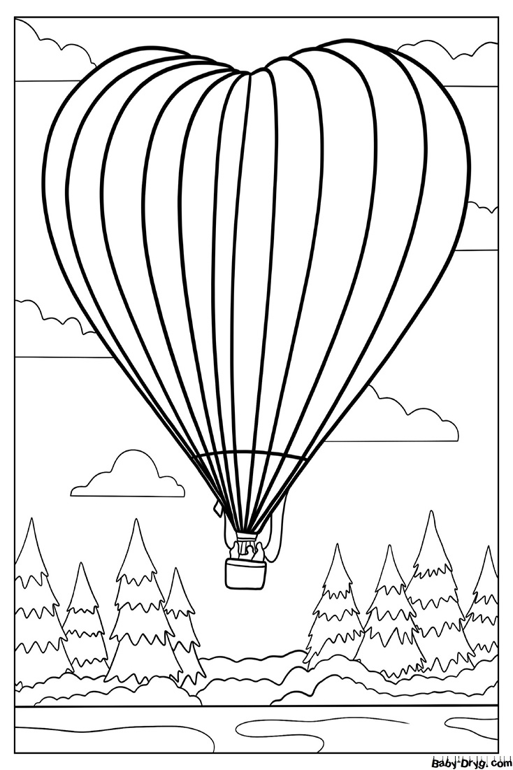 Love Heart Hot Air Balloon To Color | Coloring Hot Air Balloons
