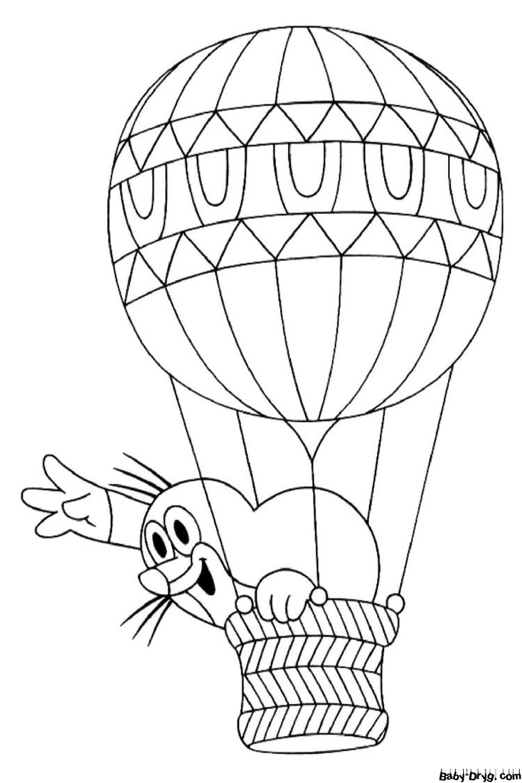 Mole in a hot air balloon Coloring Page | Coloring Hot Air Balloons