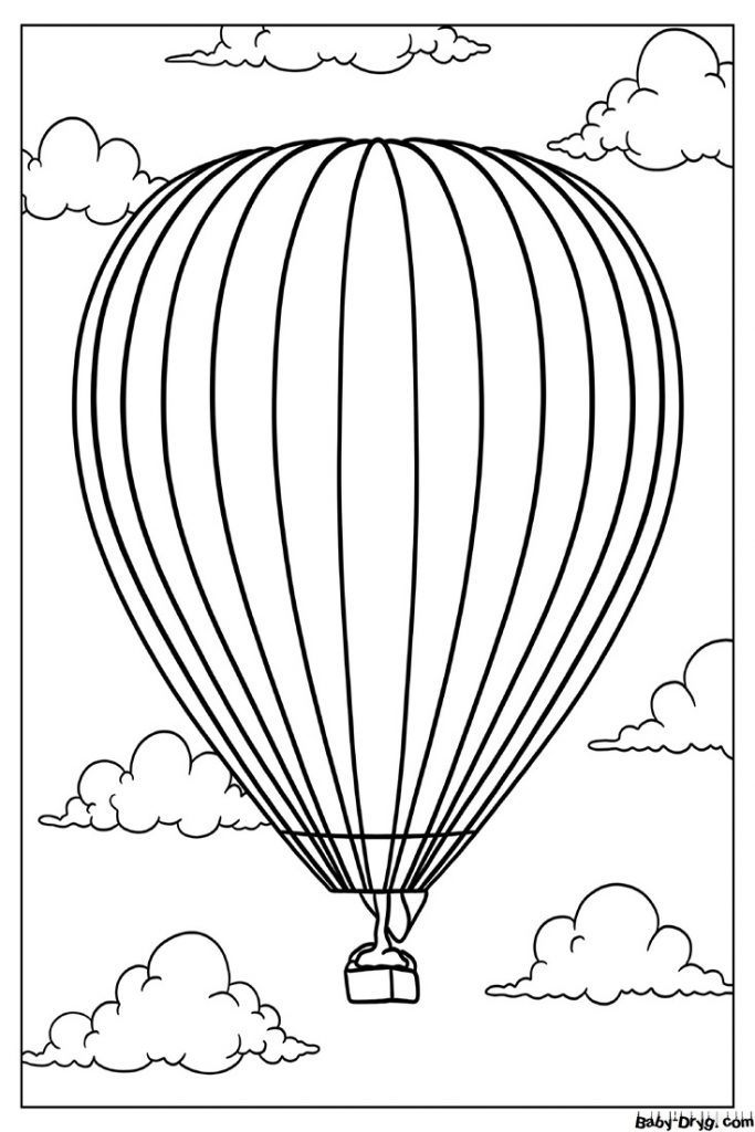 Раскраска Большой воздушный шар парящий в облаках | Раскраски Воздушные шары