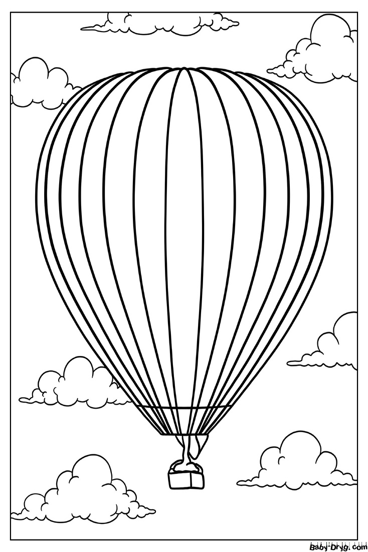 Раскраска Большой воздушный шар парящий в облаках | Раскраски Воздушные шары