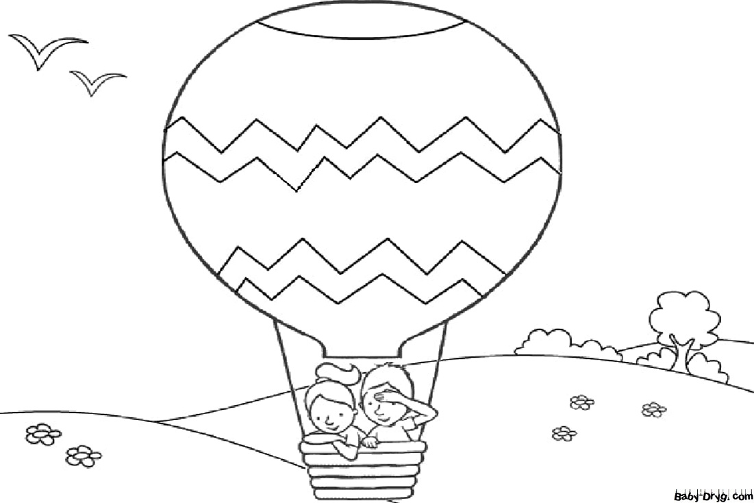 Раскраска Дети летят на воздушном шаре | Раскраски Воздушные шары