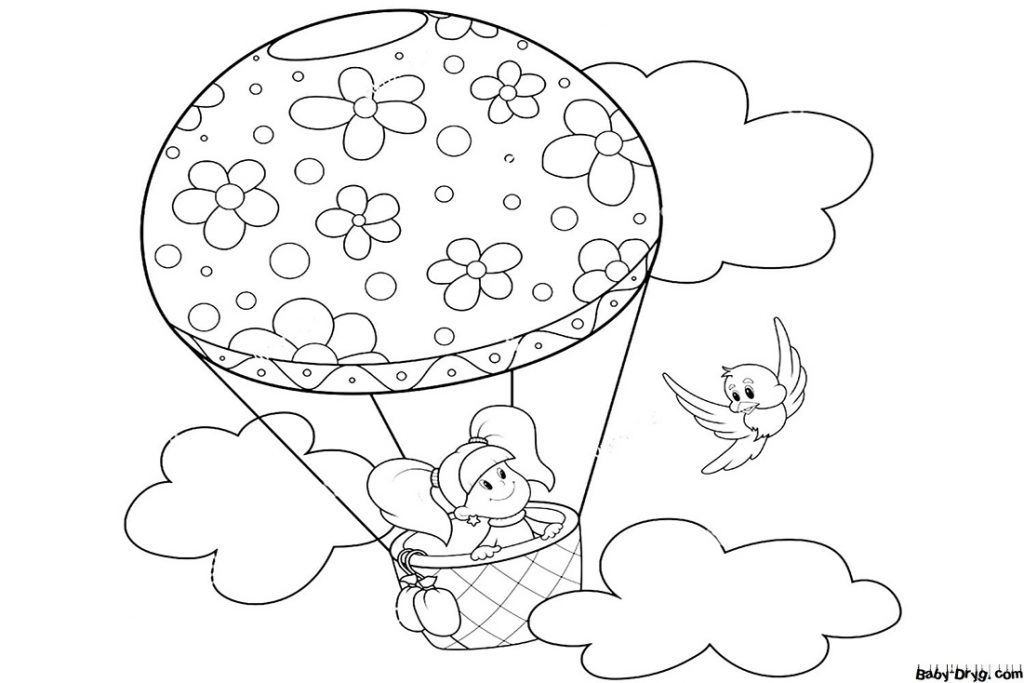Раскраска Девочка на воздушном шаре | Раскраски Воздушные шары