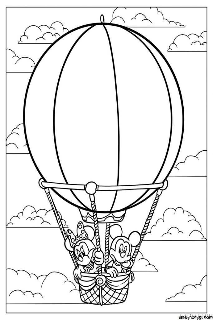 Раскраска Минни и Микки на Воздушном шаре | Раскраски Воздушные шары