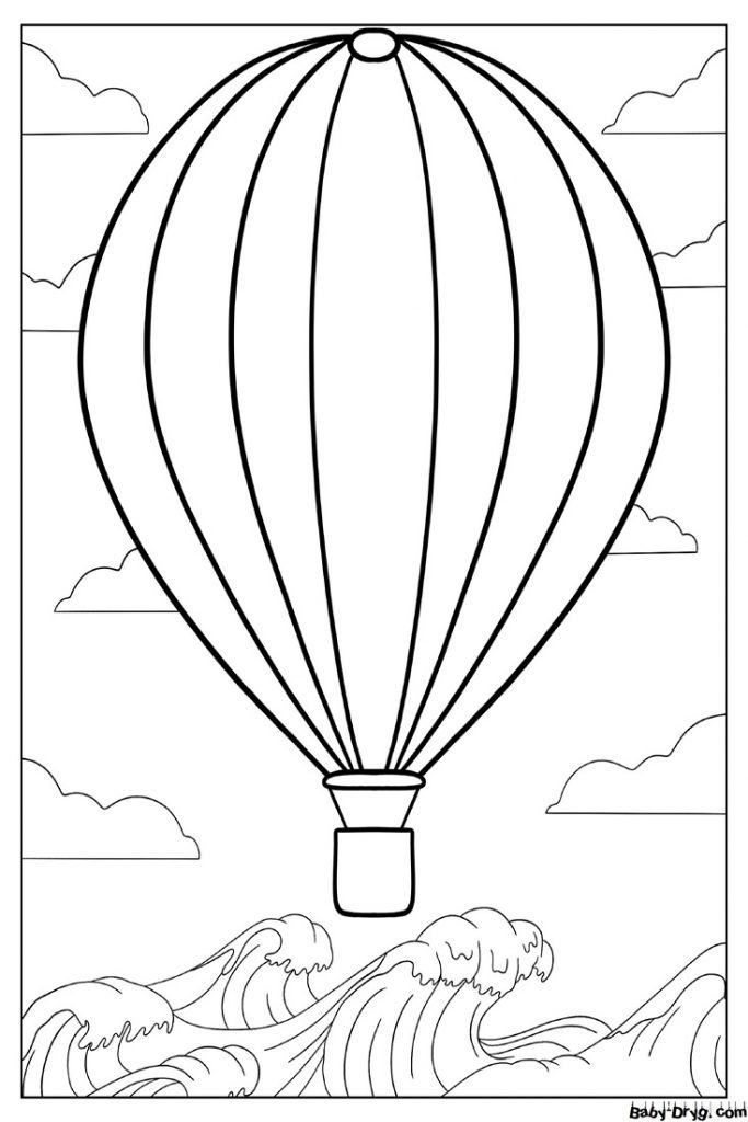Раскраска Воздушный шар парящий над волнами | Раскраски Воздушные шары
