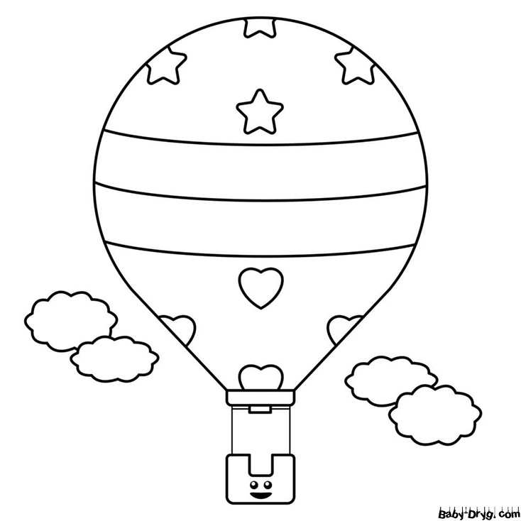 Раскраска Воздушный шар с сердечками и звездами | Раскраски Воздушные шары