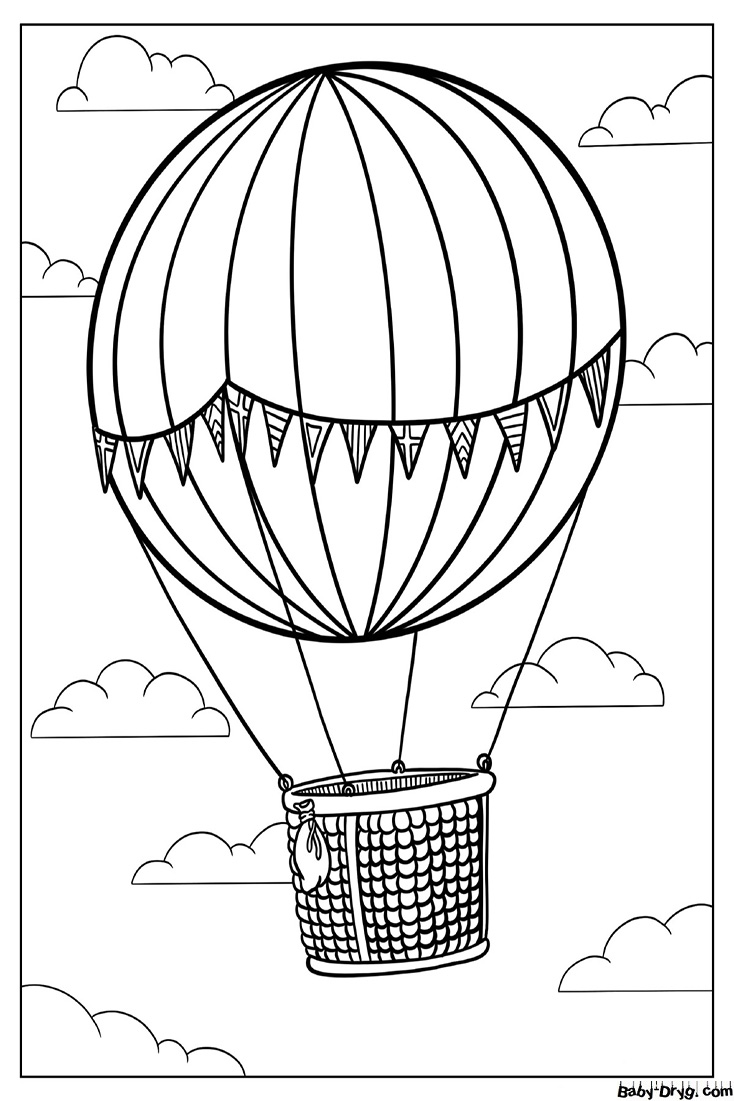 Раскраска Воздушный шар в форме сферы с корзиной | Раскраски Воздушные шары