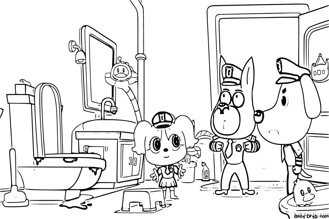 Safety Sheriff Labrador and his team Coloring Page | Coloring Sheriff Labrador