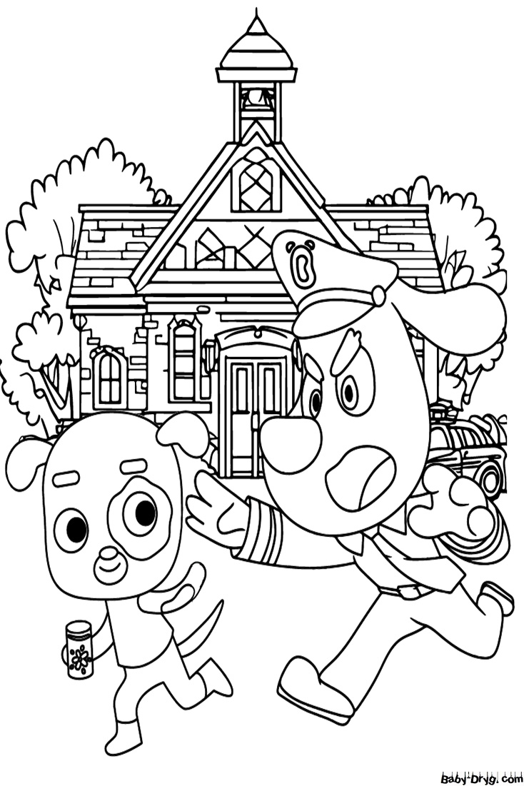 Sheriff Labrador Crime Scene Coloring Page | Coloring Sheriff Labrador