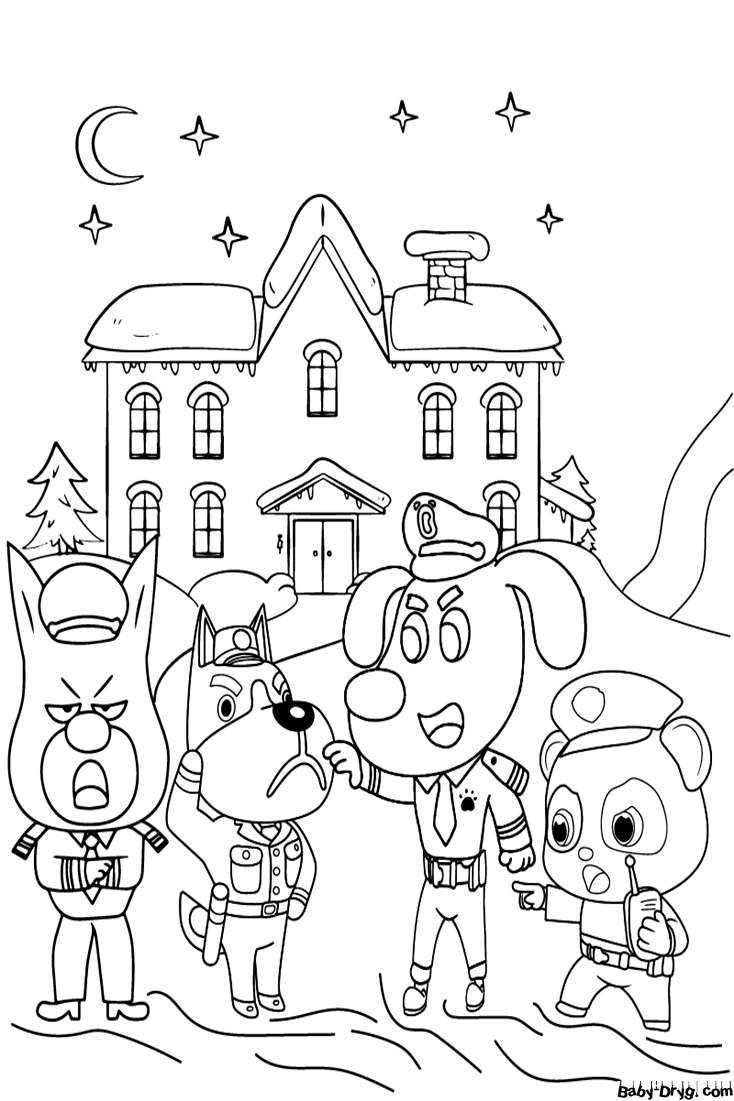 Sheriff Labrador Teamwork Coloring Page | Coloring Sheriff Labrador