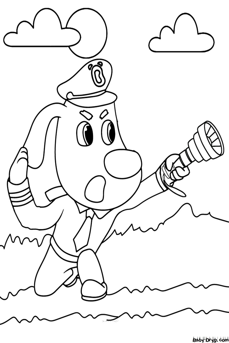 Sheriff Labrador with Flashlight Coloring Page | Coloring Sheriff Labrador