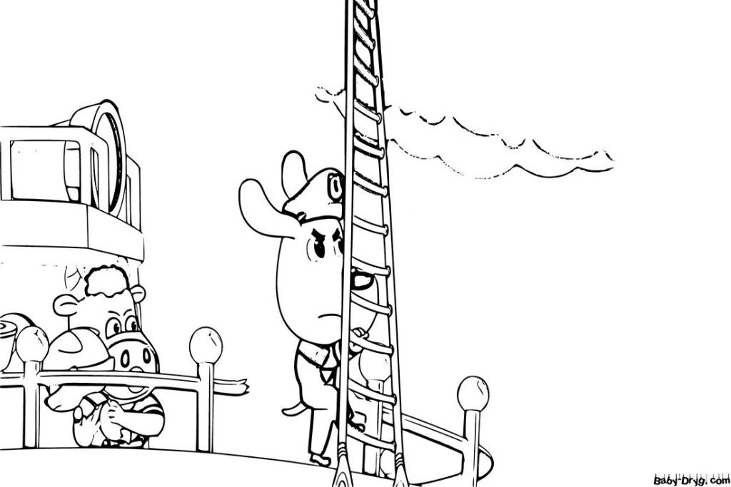 Sheriff Labrador with ladder Coloring Page | Coloring Sheriff Labrador