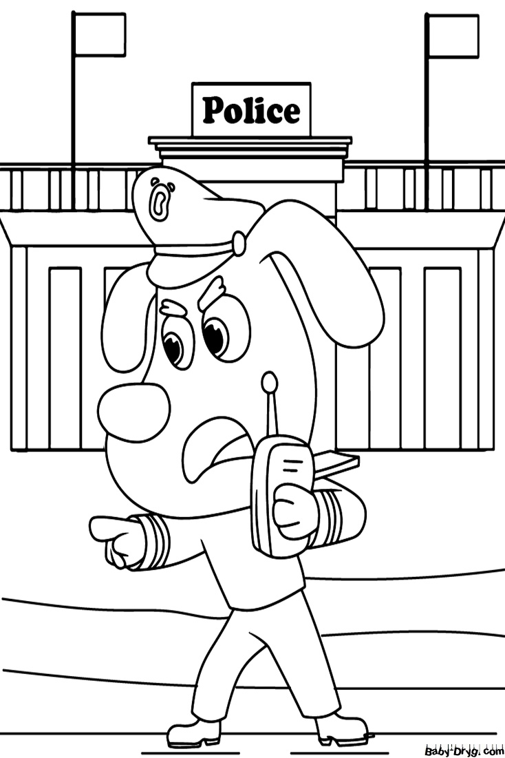 Sheriff Labrador with Walkie Talkie Coloring Page | Coloring Sheriff Labrador