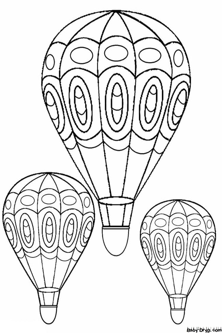 Three hot air balloons Coloring Page | Coloring Hot Air Balloons