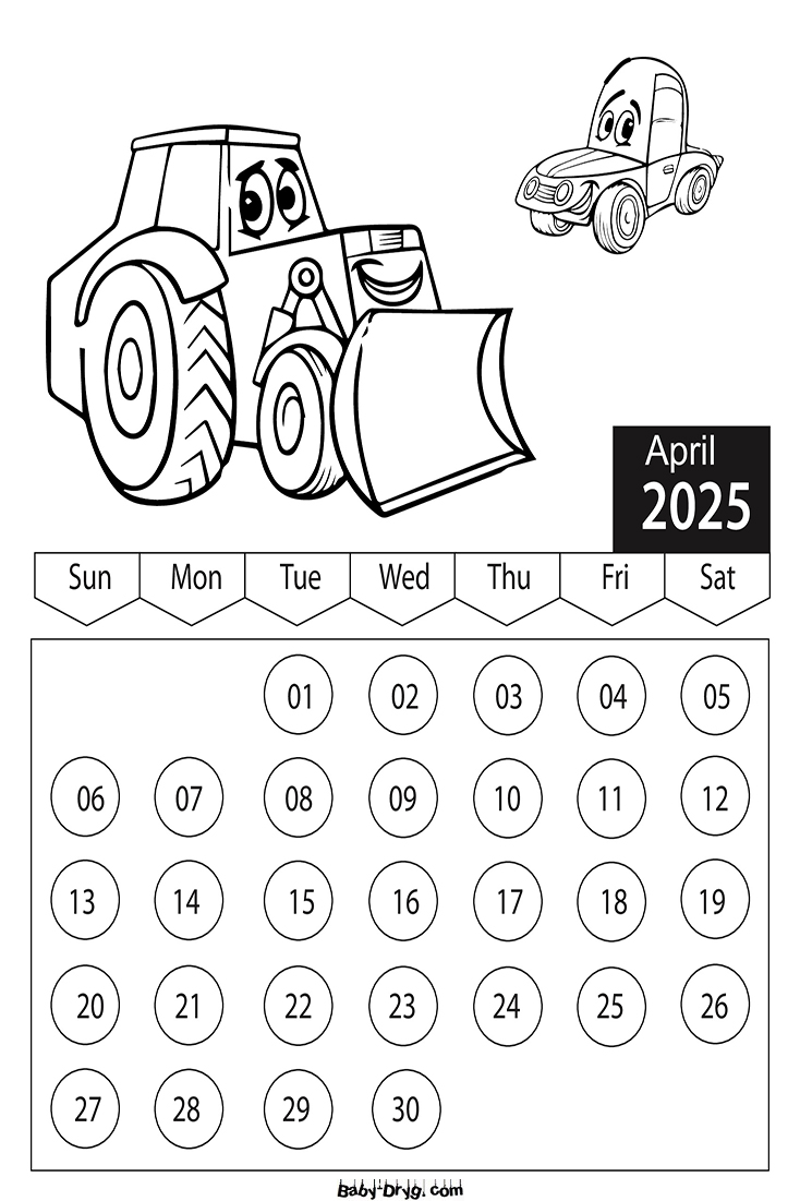 2025 April Cars Coloring Page | Coloring Calendar 2025 year