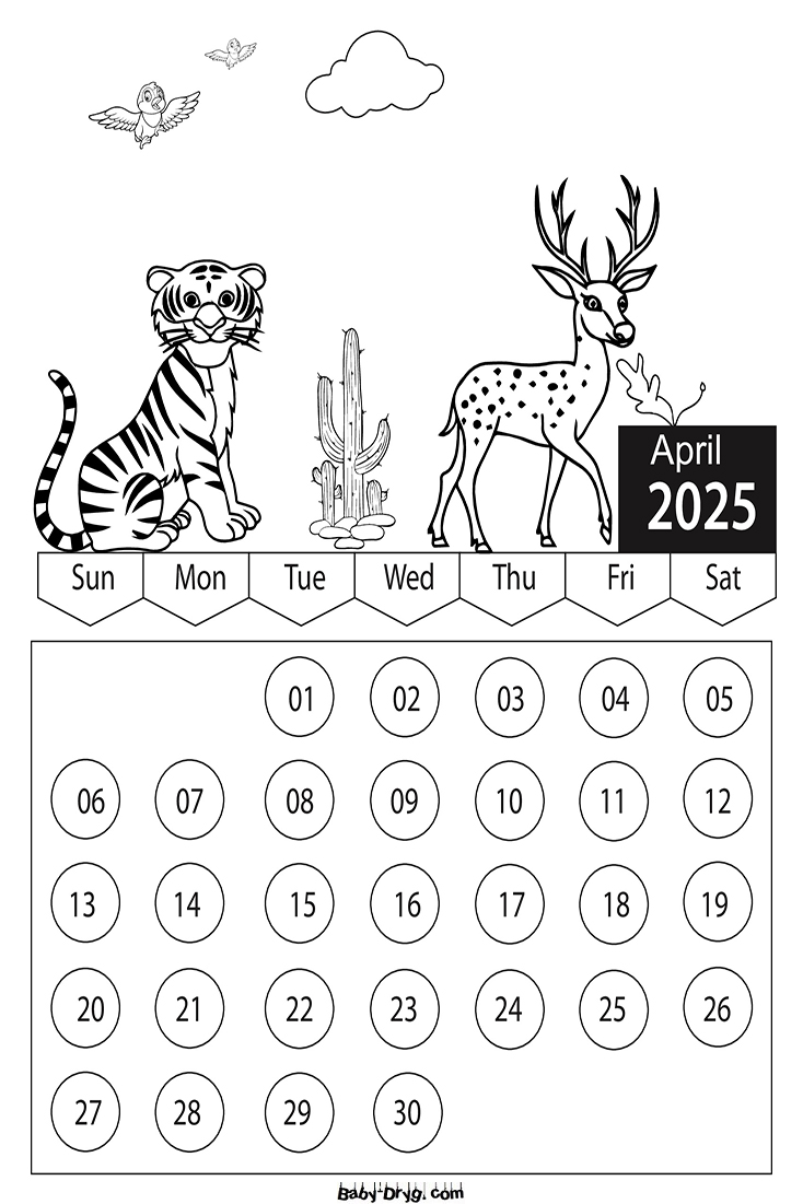 2025 April Children Coloring Book Calendar | Coloring Calendar 2025 year