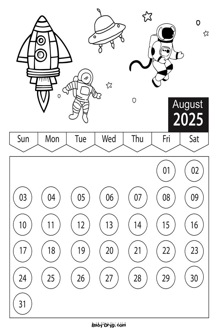2025 August Children Coloring Book Calendar | Coloring Calendar 2025 year