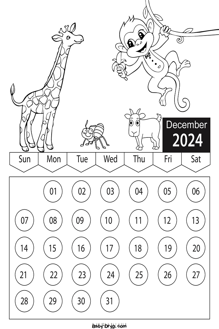 2025 December Children Coloring Book Calendar | Coloring Calendar 2025 year