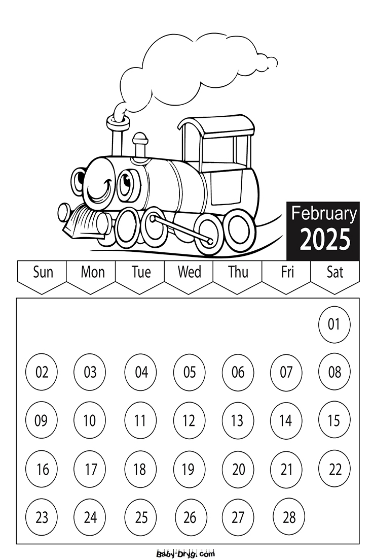 2025 February Cars Coloring Page | Coloring Calendar 2025 year