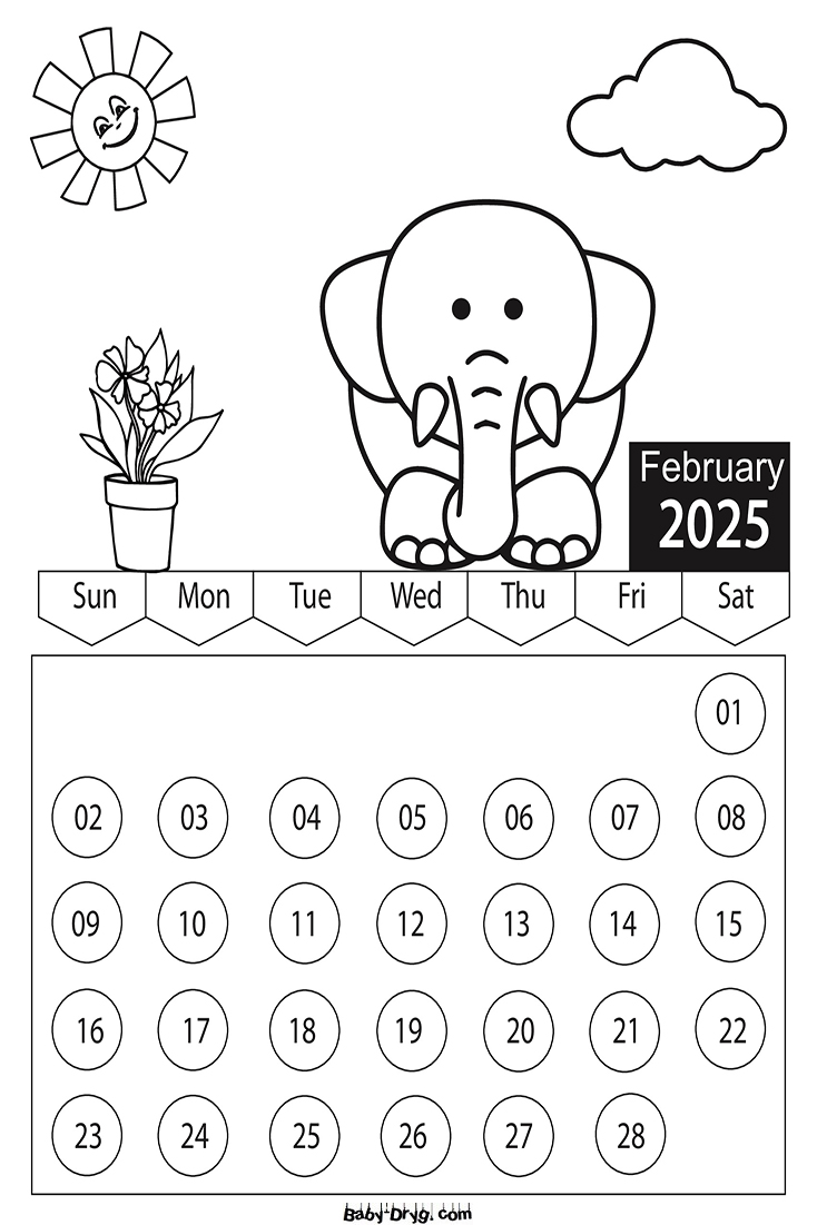 2025 February Children Coloring Book Calendar | Coloring Calendar 2025 year