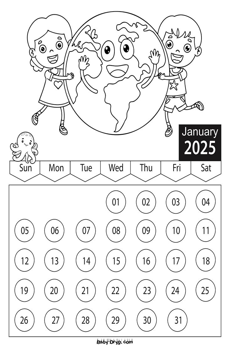 2025 January Children Coloring Book Calendar | Coloring Calendar 2025 year