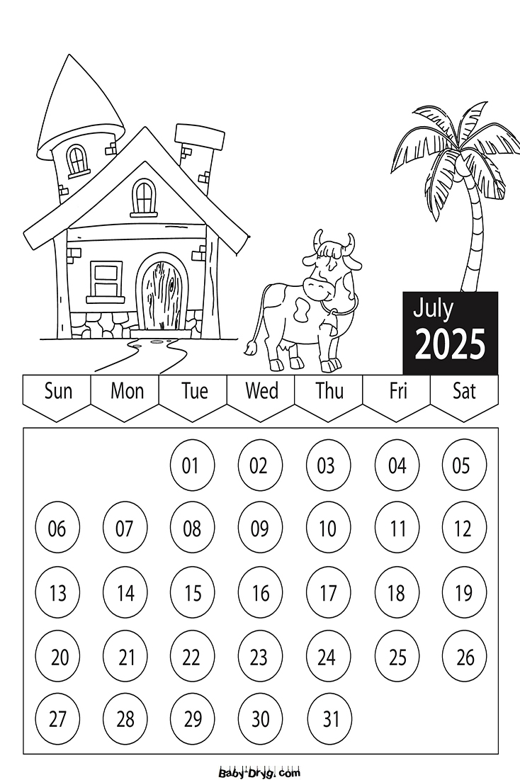 2025 July Children Coloring Book Calendar | Coloring Calendar 2025 year