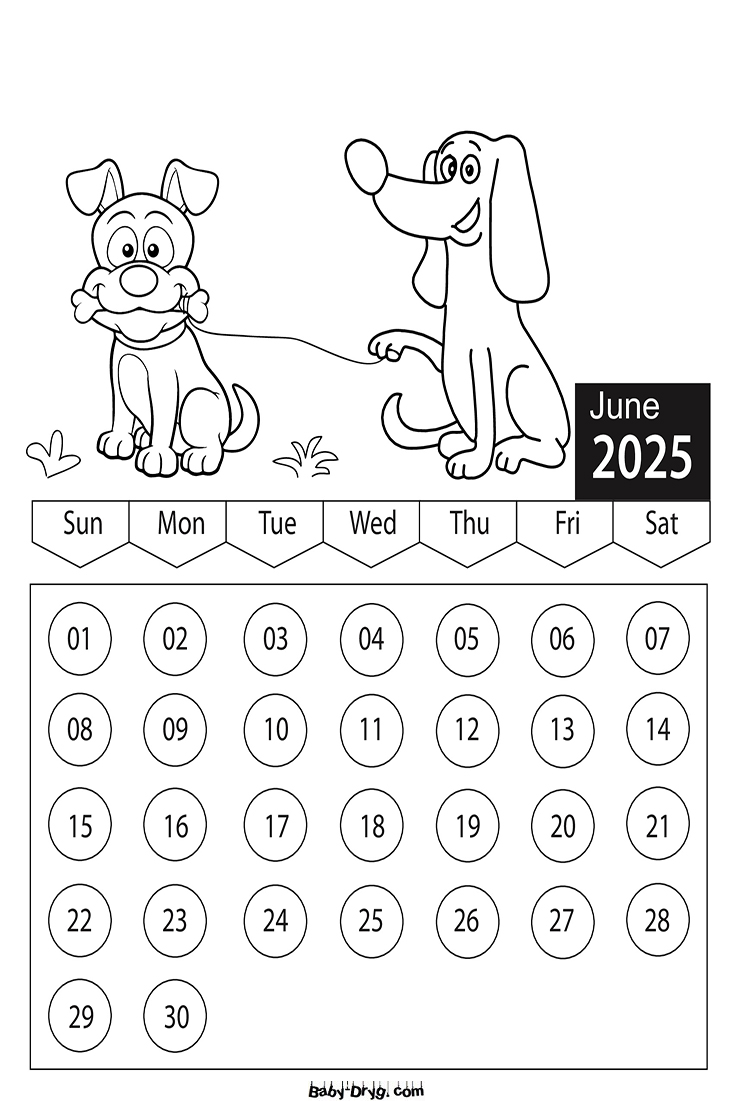 2025 June Children Coloring Book Calendar | Coloring Calendar 2025 year