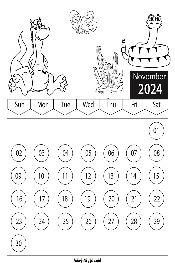 2025 November Children Coloring Book Calendar | Coloring Calendar 2025 year