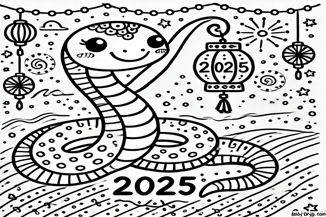 2025 Year of the Snake Coloring Page | Coloring Year Snake 2025