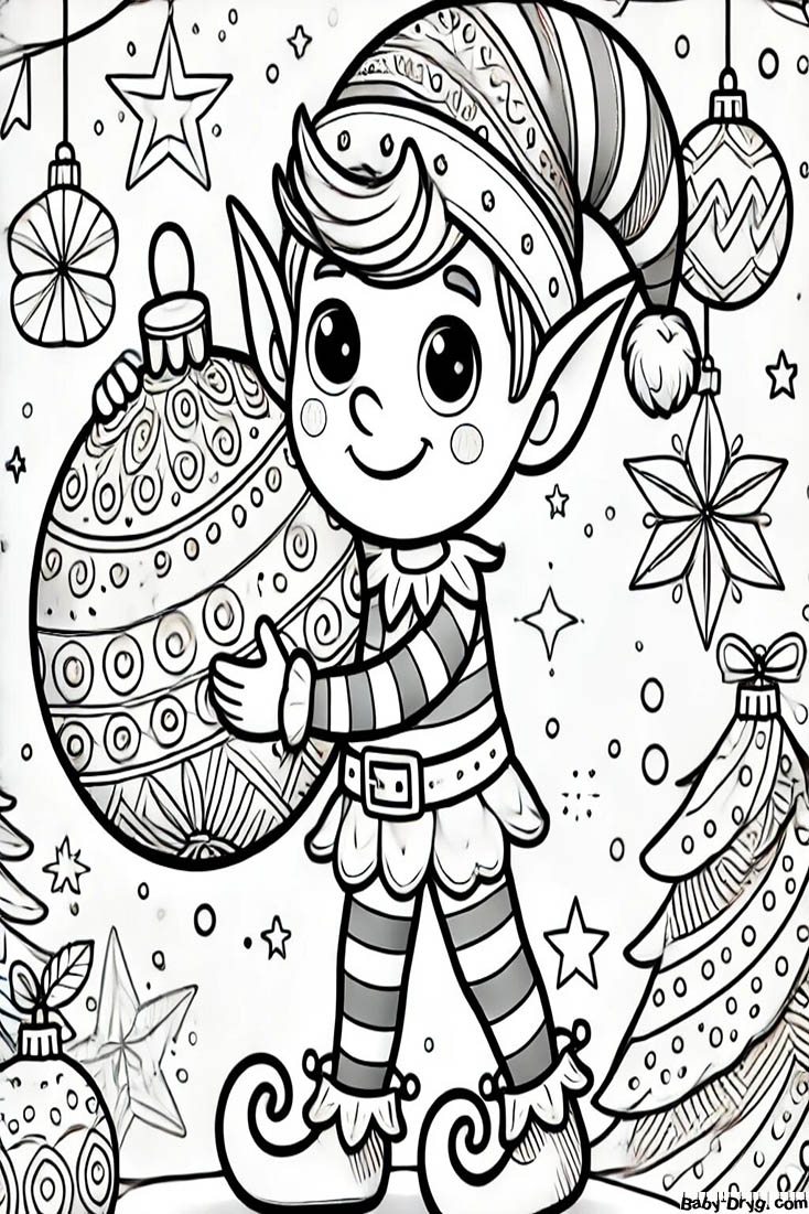 An elf with a New Year's Eve balloon Coloring Page | Coloring Year Snake 2025