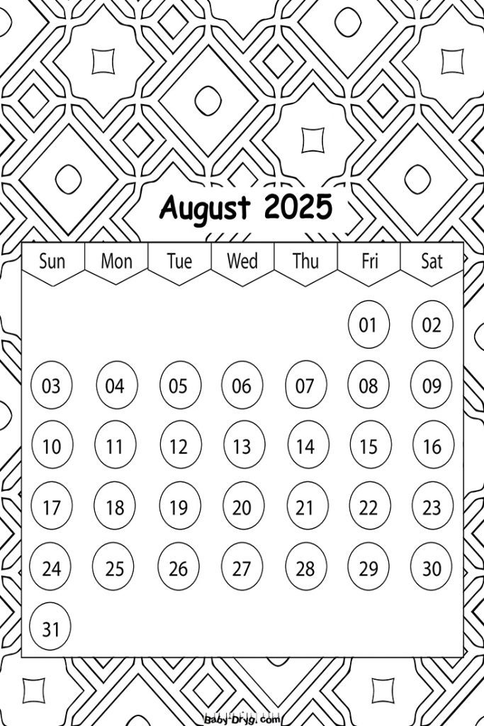 August 2025 Calendar | Coloring Calendar 2025 year