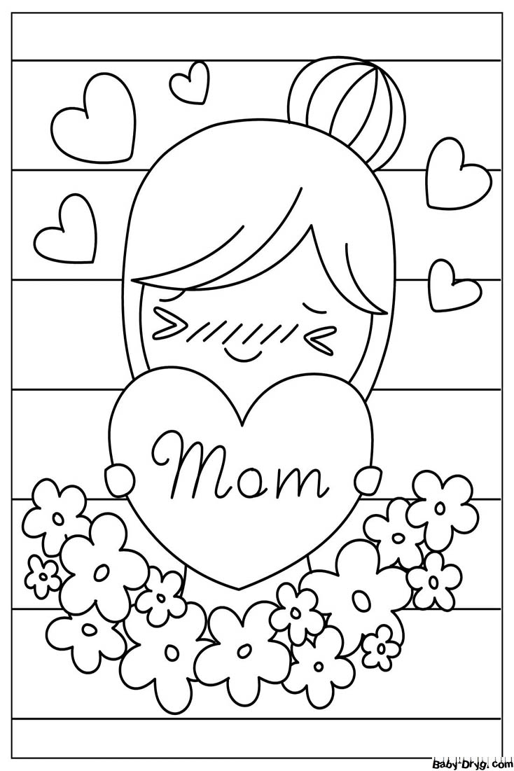Baby Girl With Heart And Flowers For Mother Coloring Page | Coloring Mother's Day