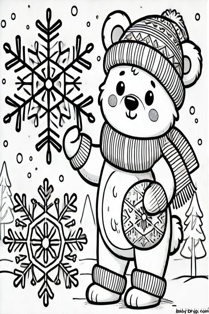 Bear with a big snowflake Coloring Page | Coloring Year Snake 2025
