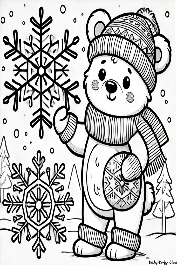 Bear with a big snowflake Coloring Page | Coloring Year Snake 2025
