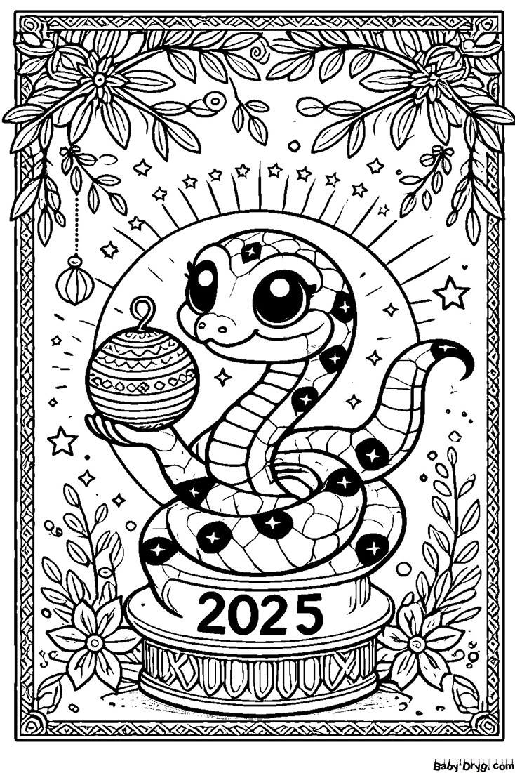 Beautiful Snake New Year 2025 Coloring Page | Coloring Year Snake 2025