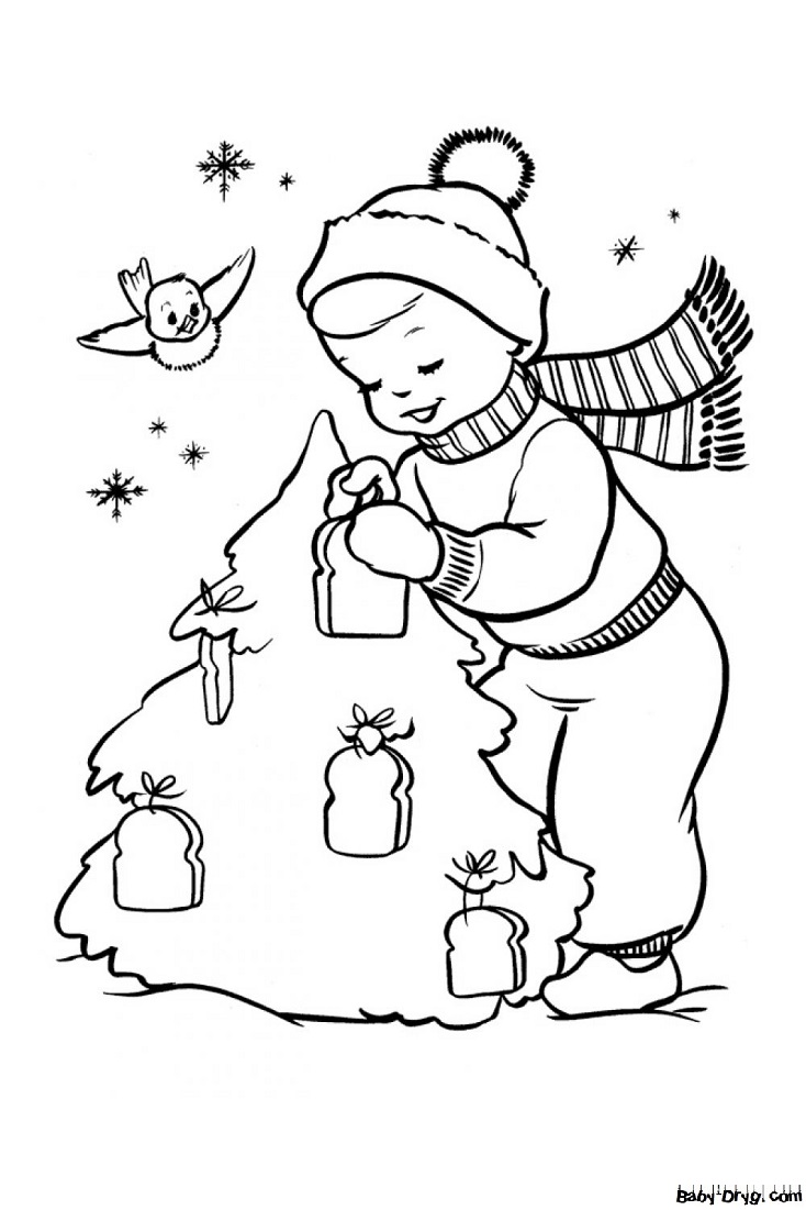 Boy with a little Christmas tree Coloring Page | Coloring Year Snake 2025