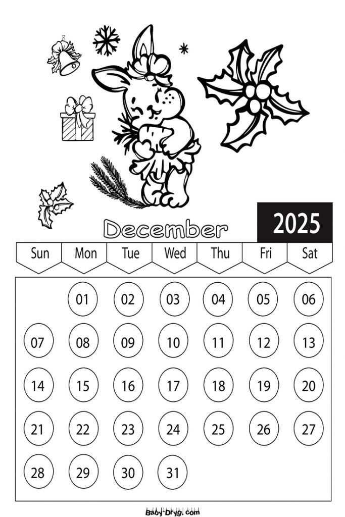 Calendar 2025 December picture | Coloring Calendar 2025 year