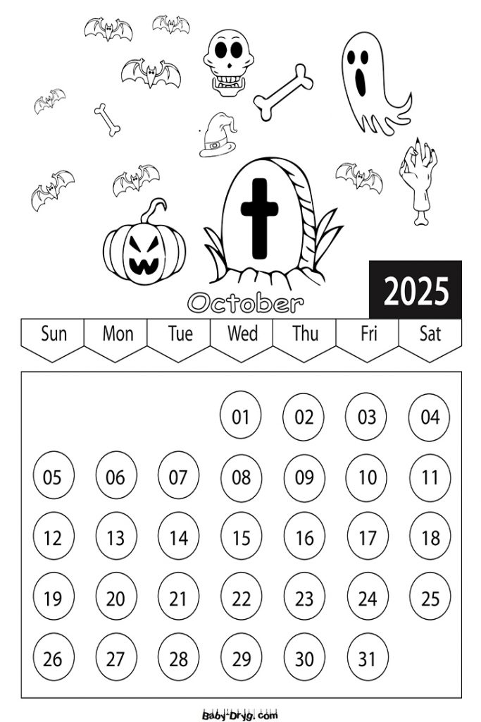 Calendar 2025 October picture | Coloring Calendar 2025 year