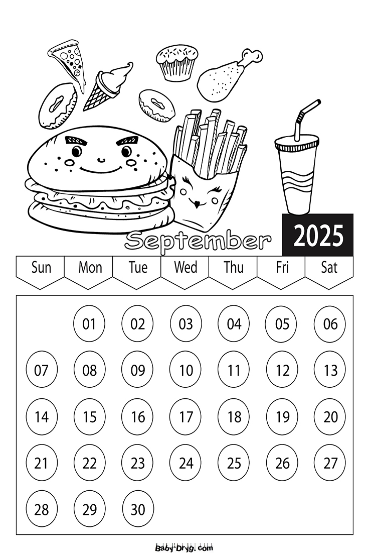 Calendar 2025 September picture | Coloring Calendar 2025 year