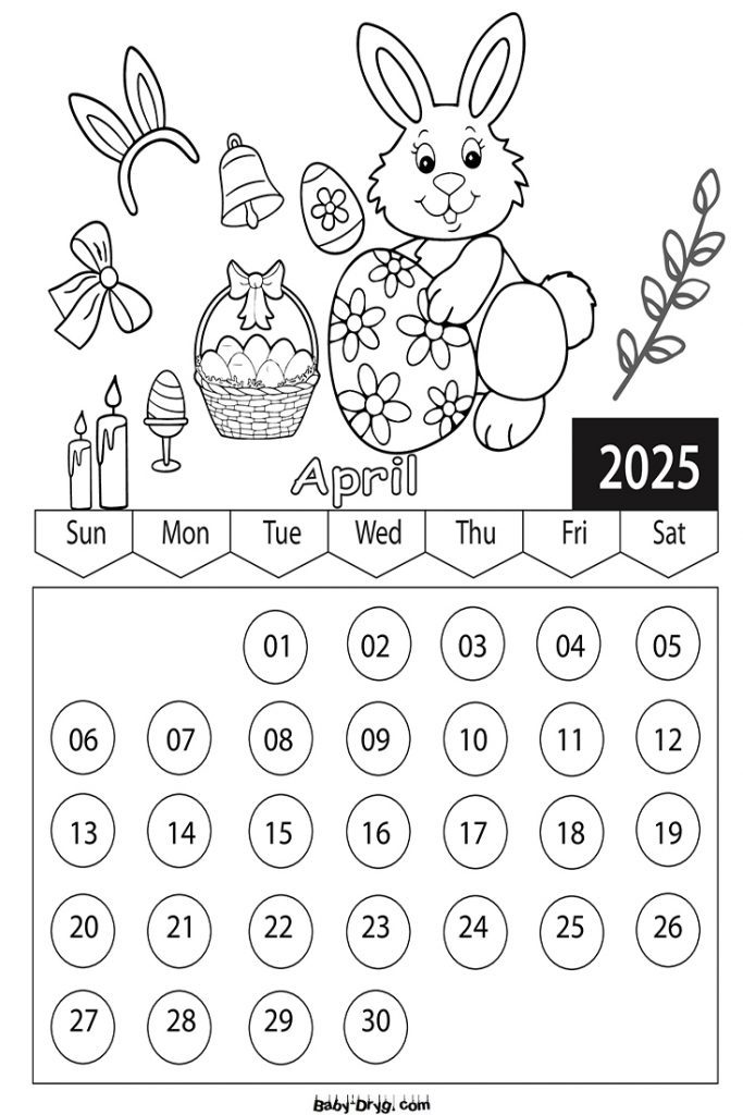 Calendar 2025 April picture | Coloring Calendar 2025 year