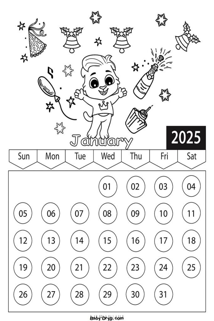 Calendar 2025 January picture | Coloring Calendar 2025 year