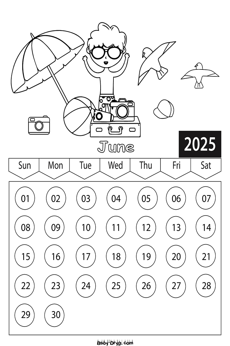 Calendar 2025 June picture | Coloring Calendar 2025 year