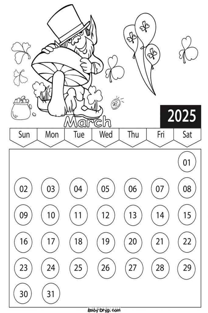 Calendar 2025 March picture | Coloring Calendar 2025 year