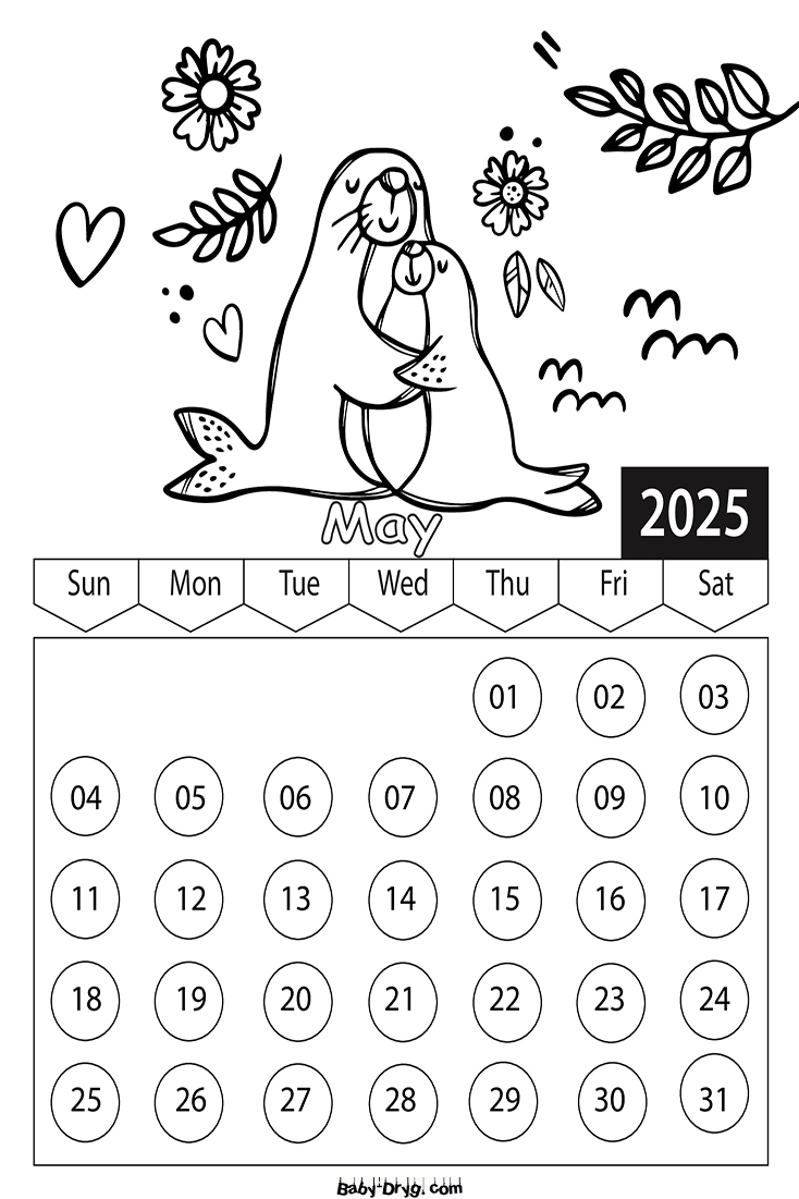 Calendar 2025 May picture | Coloring Calendar 2025 year