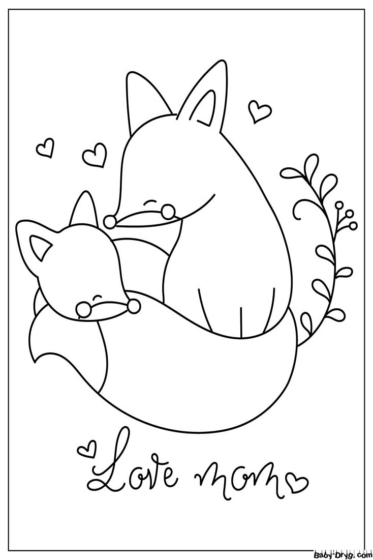 Cute Fox Mother And Son Coloring Page | Coloring Mother's Day