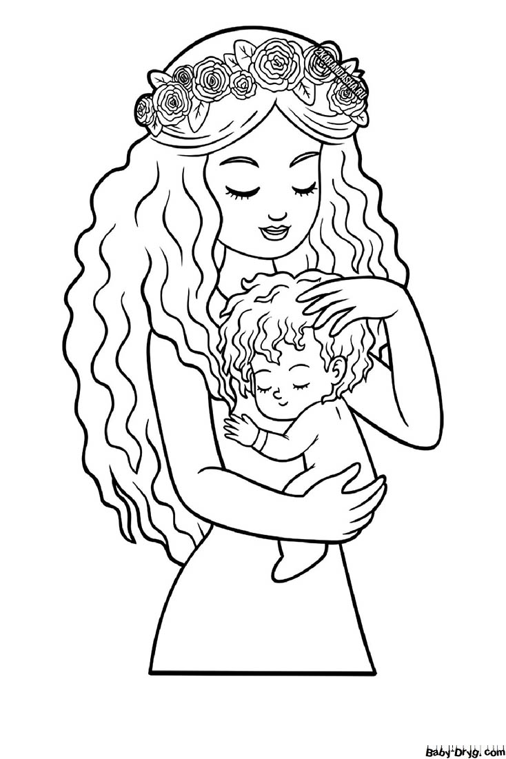 Cute mom and her baby Coloring Page | Coloring Mother's Day