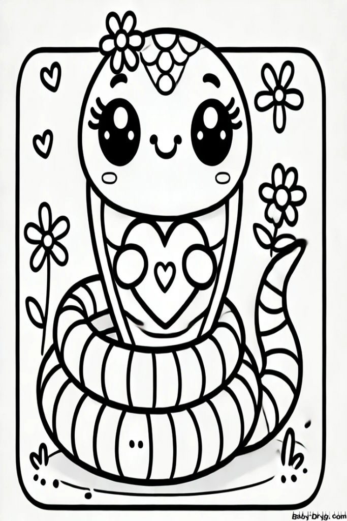 Cute snake New Year's Eve 2025 Coloring Page | Coloring Year Snake 2025