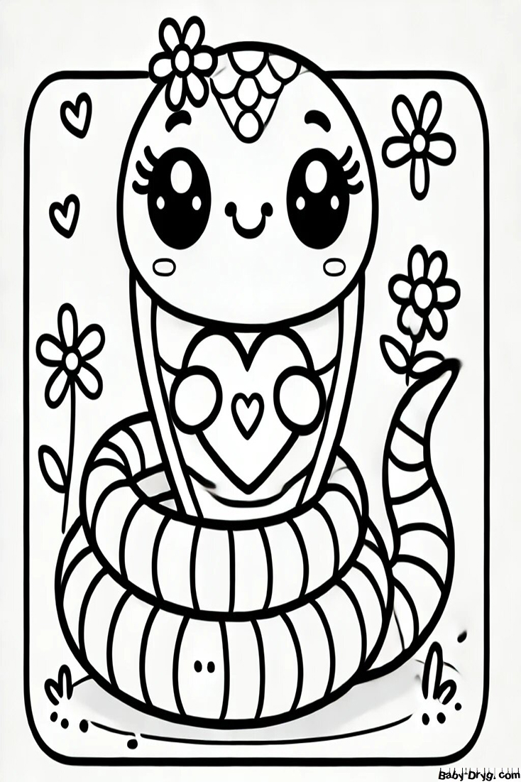 Cute snake New Year's Eve 2025 Coloring Page | Coloring Year Snake 2025